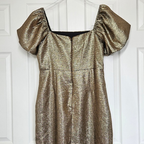 Lulus Celestina Bronze Lurex Puff Sleeve Mermaid Maxi Dress Gold - Size XL NEW - Picture 6 of 9